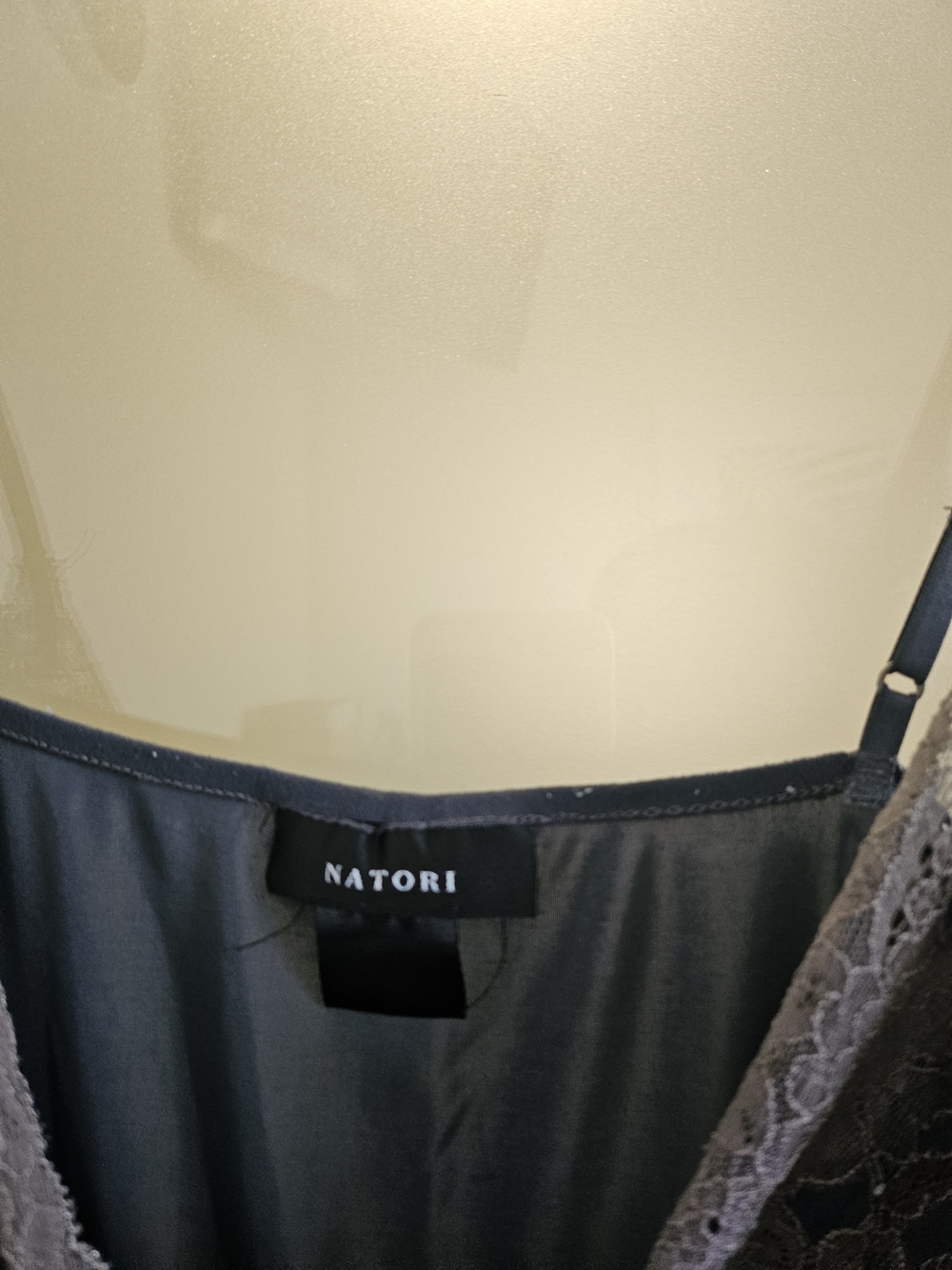 Natori Slate Blue Slip with Beige Lace Trim - Picture 2 of 4